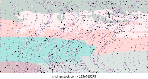 Multicolored confetti dots on a striped background. The concept of festive decoration. Fashionable color concept. Pattern from a striped background with chaotic confetti dots for design poster, banner