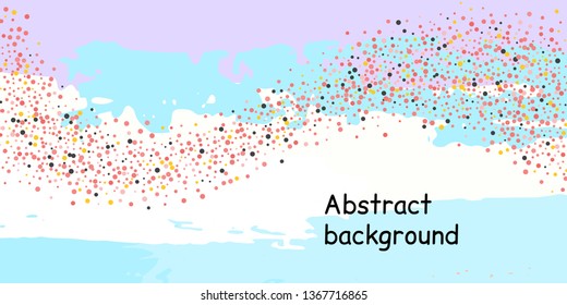 Multicolored confetti dots on a striped background. The concept of festive decoration. Fashionable color concept. Pattern from a striped background with chaotic confetti dots for design poster, banner