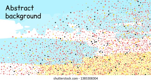 Multicolored confetti dots on a striped background. The concept of festive decoration. Fashionable color concept. Pattern from a striped background with chaotic confetti dots for design poster, banner