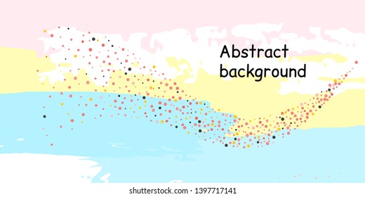 Multicolored confetti dots on a striped background. The concept of festive decoration. Fashionable color concept. Pattern from a striped background with chaotic confetti dots for design poster, banner