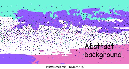 Multicolored confetti dots on a striped background. The concept of festive decoration. Fashionable color concept. Pattern from a striped background with chaotic confetti dots for design poster, banner