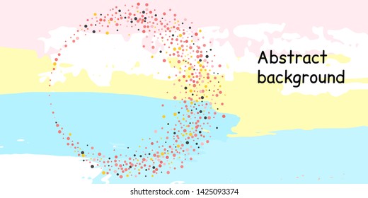 Multicolored confetti dots on a striped background. The concept of festive decoration. Fashionable color concept. Pattern from a striped background with chaotic confetti dots for design poster, banner