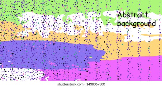 Multicolored confetti dots on a striped background. The concept of festive decoration. Fashionable color concept. Pattern from a striped background with chaotic confetti dots for design poster, banner