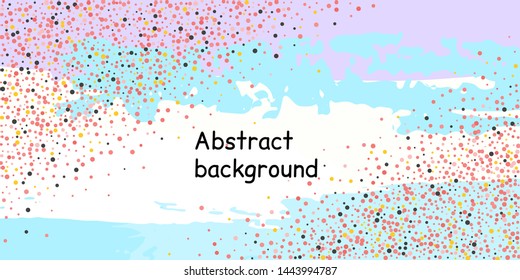 Multicolored confetti dots on a striped background. The concept of festive decoration. Fashionable color concept. Pattern from a striped background with chaotic confetti dots for design poster, banner