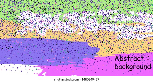 Multicolored confetti dots on a striped background. The concept of festive decoration. Fashionable color concept. Pattern from a striped background with chaotic confetti dots for design poster, banner