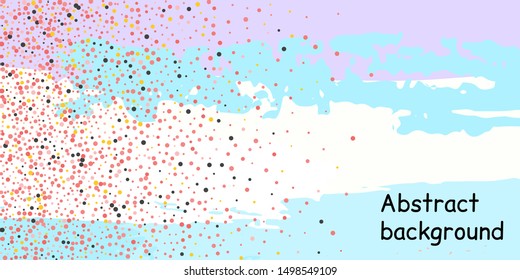 Multicolored confetti dots on a striped background. The concept of festive decoration. Fashionable color concept. Pattern from a striped background with chaotic confetti dots for design poster, banner