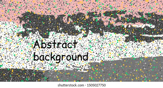 Multicolored confetti dots on a striped background. The concept of festive decoration. Fashionable color concept. Pattern from a striped background with chaotic confetti dots for design poster, banner