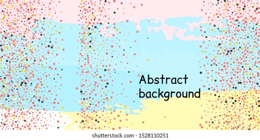 Multicolored confetti dots on a striped background. The concept of festive decoration. Fashionable color concept. Pattern from a striped background with chaotic confetti dots for design poster, banner