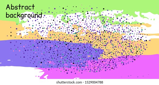 Multicolored confetti dots on a striped background. The concept of festive decoration. Fashionable color concept. Pattern from a striped background with chaotic confetti dots for design poster, banner