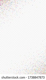 Multicolored Confetti Effect Transparent Background. Magic Festival Rain Pattern. Flying Design. Holographic Celebration Postcard.