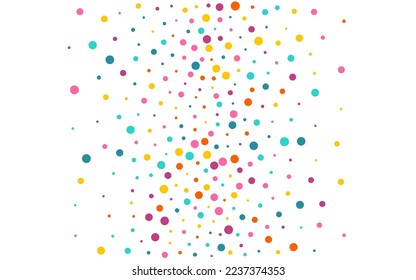 Multicolored Confetti Invitation Vector White Background. Abstract Dot Wallpaper. Celebration Polka Texture. Bright Circle Festival Pattern.