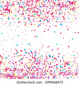 Multicolored confetti isolation on white. Geometric background with glitters. Pattern for design. Print for flyers, posters, banners and textiles. Greeting cards. Luxury texture