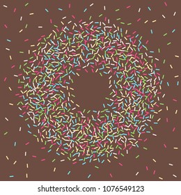 Multicolored confetti on a brown background. Sprinkle for cakes and muffins.