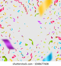 Confeti multicolor en un fondo a cuadros. Se puede usar sobre cualquier imagen. Ilustración vectorial.