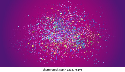 Multicolored confetti on isolated background. Bright explosion. Colored firework. Geometric texture with colorful glitters. Image for banners, posters and flyers. Greeting cards