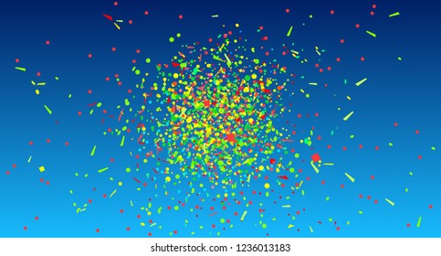 Multicolored confetti on isolated background. Bright explosion. Colored firework. Geometric texture with colorful glitters. Image for banners, posters and flyers. Greeting cards