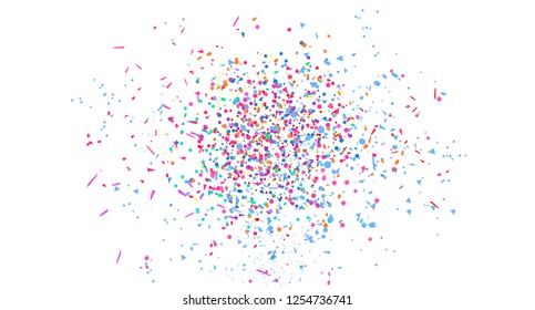 Multicolored confetti on isolated white. Geometric background with glitters. Pattern for design. Print for flyers, posters, banners and textiles. Greeting card. Luxury texture