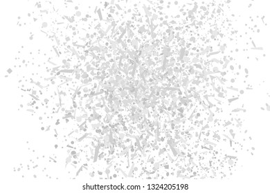 Multicolored confetti on isolated white background. Geometric holiday texture with glitters. Image for banners, posters and flyers. Black and white illustration