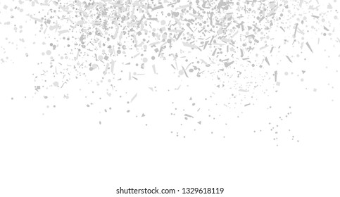 Multicolored confetti on isolated white background. Geometric holiday texture with glitters. Image for banners. Black and white illustration