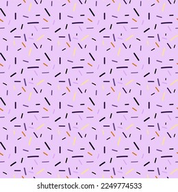 Multicolored confetti on a purple background. Seamless vector image.