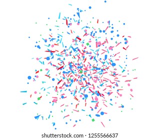 Multicolored confetti on white. Geometric background with glitters. Pattern for design. Print for flyers, poster, banner or textile. Greeting cards. Luxury texture