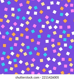 Multicolored confetti, seamless pattern, bright colorful background. Festival, carnival or holiday event, pattern for textile, notebook cover, wallpaper. Geometric chaotic shapes. Vector illustration.