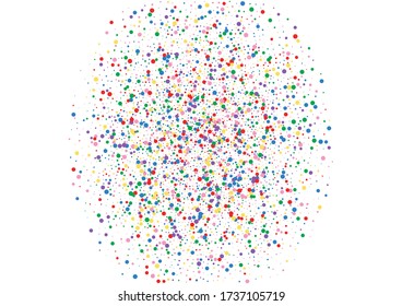 Multicolored Confetti Spread Illustration. Circle Fun Background. Red Side Round. Yellow Frame Dot Texture.