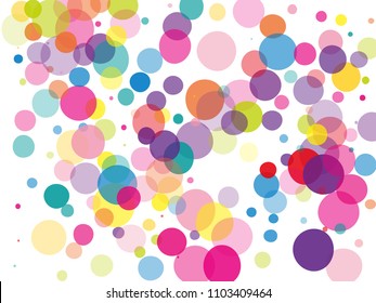 Multi-colored confetti, transparent circles overlap. Vector illustration for creating holiday backgrounds, posters, invitation banners