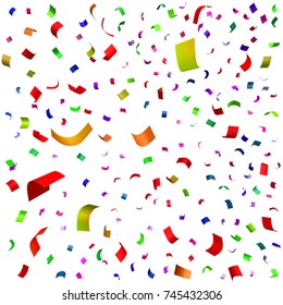 Multicolored confetti. Vector Holiday illustration of falling confetti, tinsel, sequins. Festive decorative element for design
