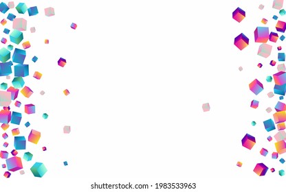 Multicolored Confetti Vector White Background. Rainbow Graphic Brick Pattern. 3d Cube Image. Holographic Box Perspective Paper.