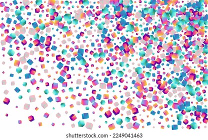 Multicolored Confetti Vector White Background. Bright Metal Cube Template. Abstract Brick Paper. Rainbow Box Geometric Wallpaper.