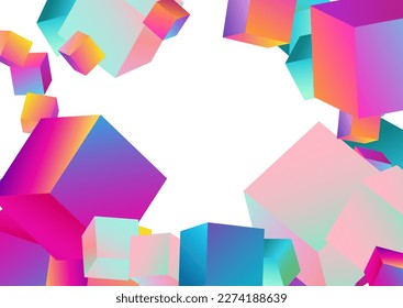 Multicolored Confetti Vector White Background. Iridescent Perspective Rhombus Template. 3d Element Image. Bright Block Style Brochure.