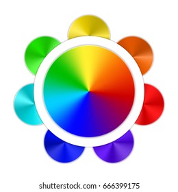 Multicolored conical gradients in the form of a rainbow button on a white background. Vector illustration.