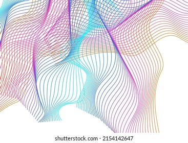 Multicolored Contour Background White Vector. Fiction Cover. Rainbow Curve Synergy. Blend Modern Illustration. Neon Relax Soundwave.