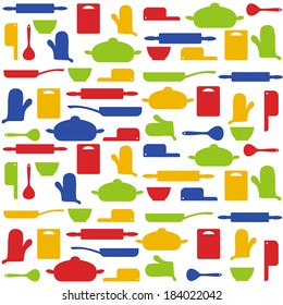 Multicolored cooking items, background