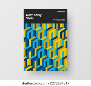 Multicolored corporate brochure A4 design vector template. Bright mosaic tiles magazine cover layout.