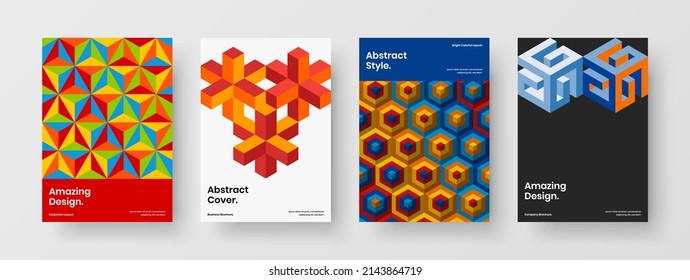Multicolored corporate brochure design vector illustration composition. Fresh geometric tiles company identity concept set.