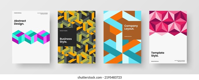 Colección de diseño de vectores de folletos corporativos multicolores. Conjunto de plantillas de folleto de mosaico brillante.