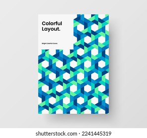Multicolored corporate brochure vector design illustration. Isolated mosaic hexagons magazine cover template.