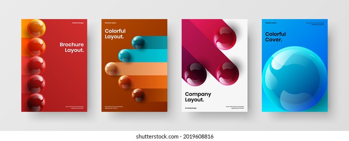 Multicolored corporate cover A4 design vector layout composition. Unique 3D spheres leaflet illustration bundle.