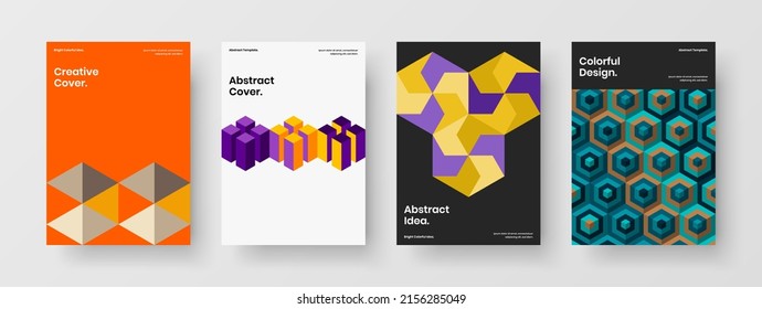 Multicolored corporate cover A4 vector design concept bundle. Trendy mosaic hexagons company identity illustration composition.