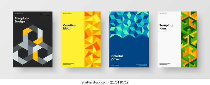 Conjunto de plantillas de diseño de vectores A4 de cubierta corporativa multicolor. Colección de diseño de folletos de patrones geométricos minimalistas.