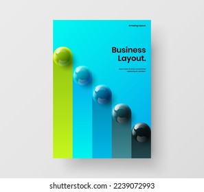 Plantilla vectorial de diseño A4 de identidad corporativa multicolor. Simple concepto de panfleto de bolas 3D.