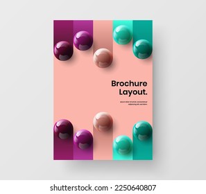Concepto de vector de diseño A4 de identidad corporativa multicolor. Esferas realistas originales ilustraciones de folletos de la empresa.