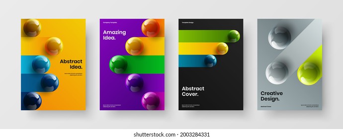 Multicolored corporate identity A4 vector design template set. Modern realistic orbs magazine cover concept collection.