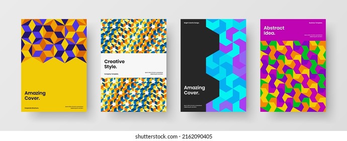 Multicolored corporate identity design vector template composition. Trendy mosaic pattern presentation concept set.