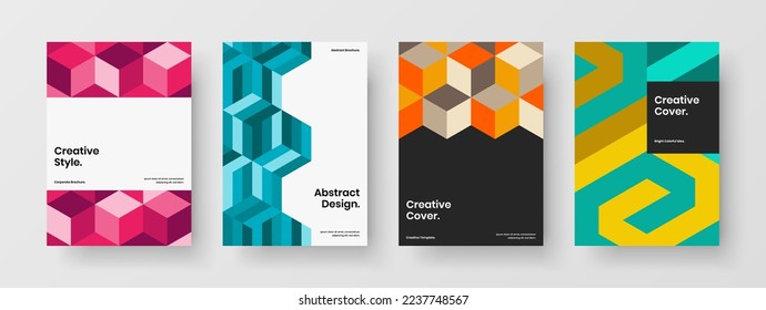 Conjunto de ilustraciones de diseño de vectores de identidad corporativa multicolor. Paquete de concepto de la letra de un patrón de mosaico fresco.