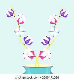 Multicolored cotton bolls. flat vector illustration.