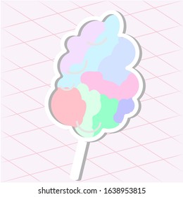 Multicolored cotton candy isolated on a textured background. Vector illustration in cartoon style. Hand-drawn sticker icon for children and girls 3D. 