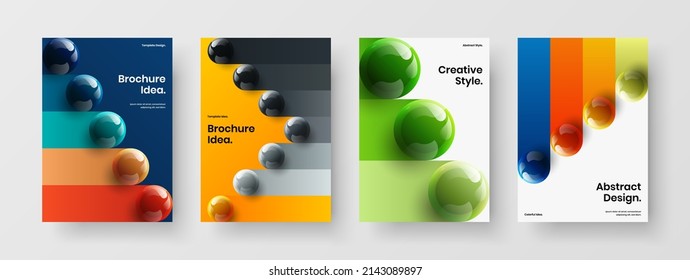 Multicolored cover A4 design vector illustration bundle. Bright 3D balls leaflet concept composition.